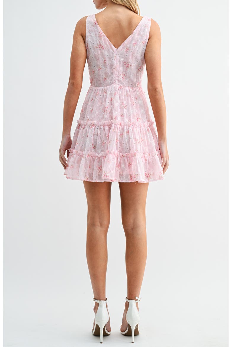 Floral Print Embroidered Tiered Minidress, Alternate, color, PINK FLORAL