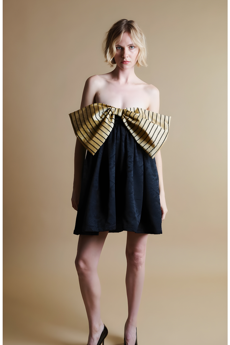 Stewart Mini Bow Dress, Alternate, color, Black / Cream