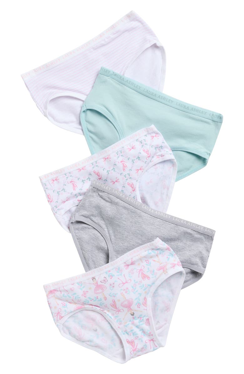 Laura Ashley Kids' Assorted 5-Pack Bikini Briefs, Main, color, Ballet Trellis