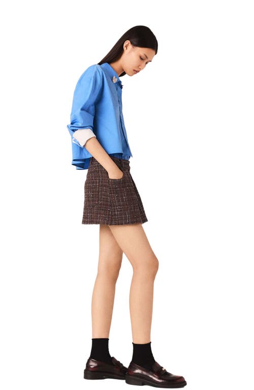 Maje Tweed Shorts With Elasticated Waistband In Blue
