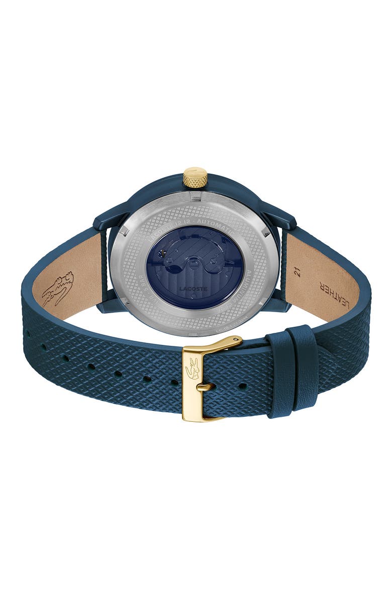 12.12 Automatique Leather Strap Watch, 44mm, Alternate, color, BLUE