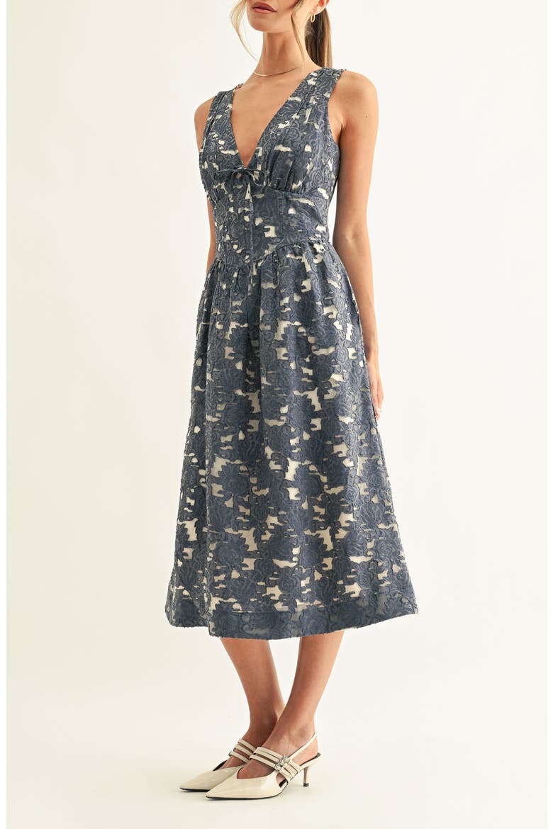 Areta Sleeveless Corset Midi Dress, Alternate, color, DENIM BLUE JACQUARD
