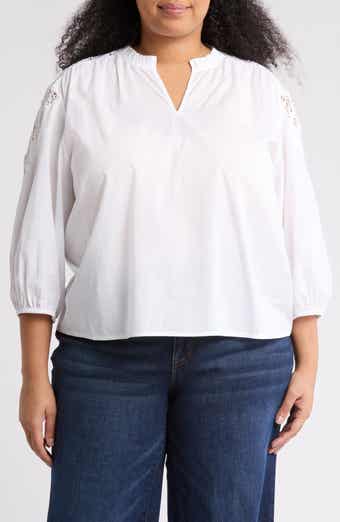 Caslon® Eyelet Lace Cotton Popover Top