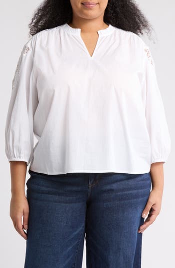 Caslon ® Eyelet Lace Cotton Popover Top In White