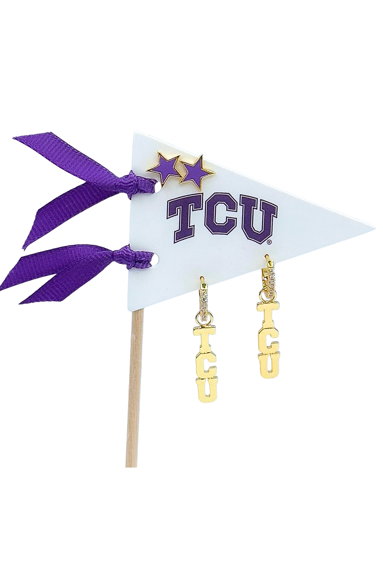 Texas Christian University Pennant Pair Earring Set, Main, color, Yellow Gold