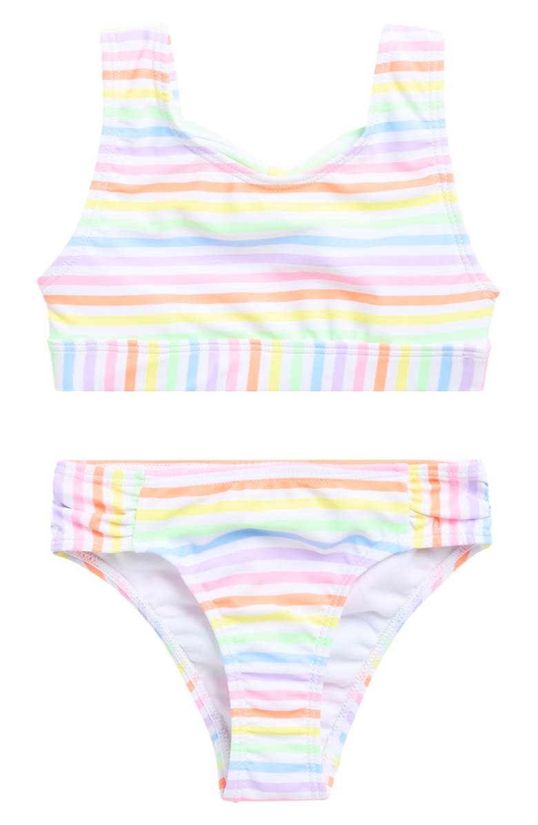 Nicole Miller Stripe Two-Piece Swimsuit, Main, color, Rainbow