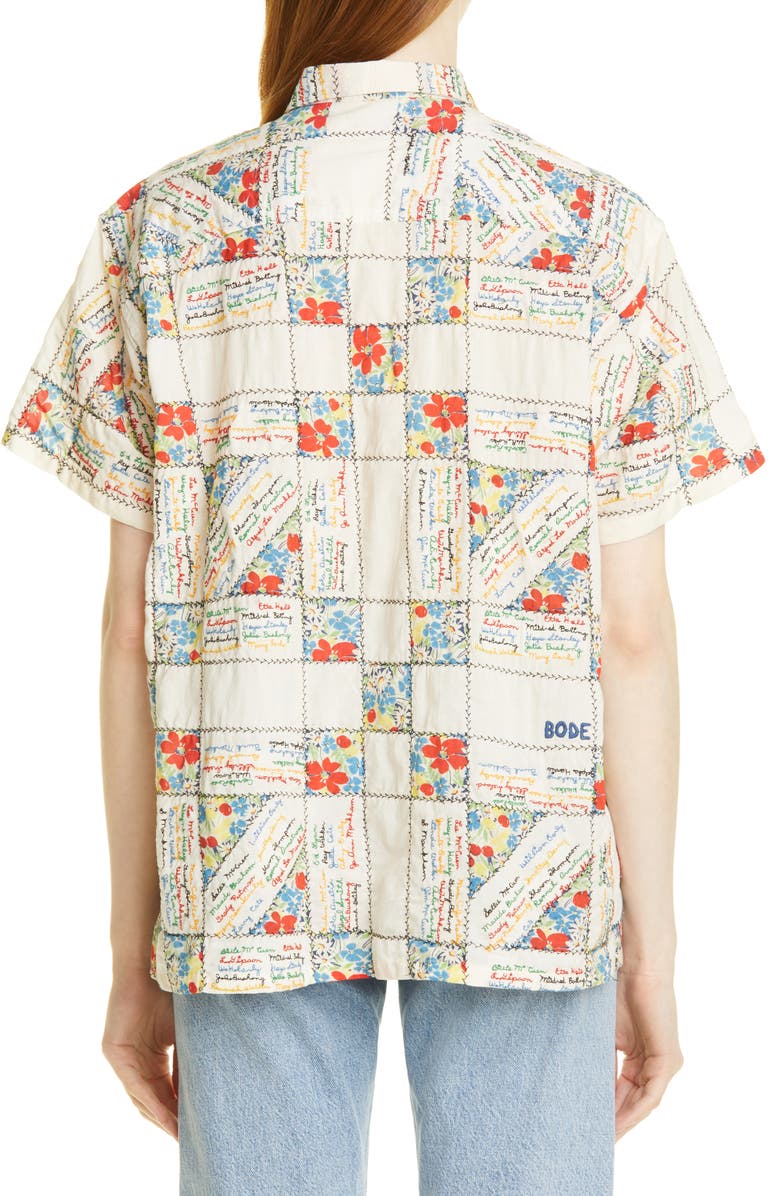 Bode Patchwork Embroidered Micro Signature Cotton Shirt, Alternate, color, 