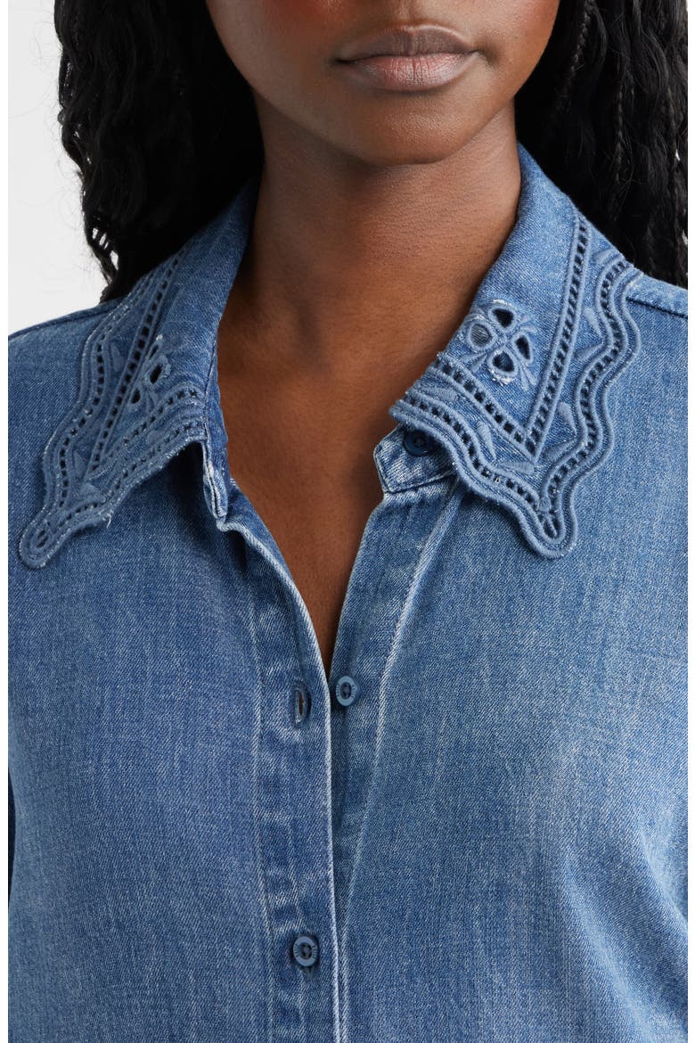Bethany Embroidered Collar Button-Up Denim Top, Alternate, color, ANTIQUE BLUE