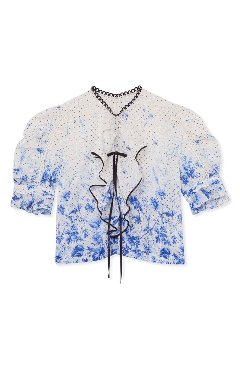 Reiss Minni Floral Ruffle Top, Alternate, color, Ivory/ Blue