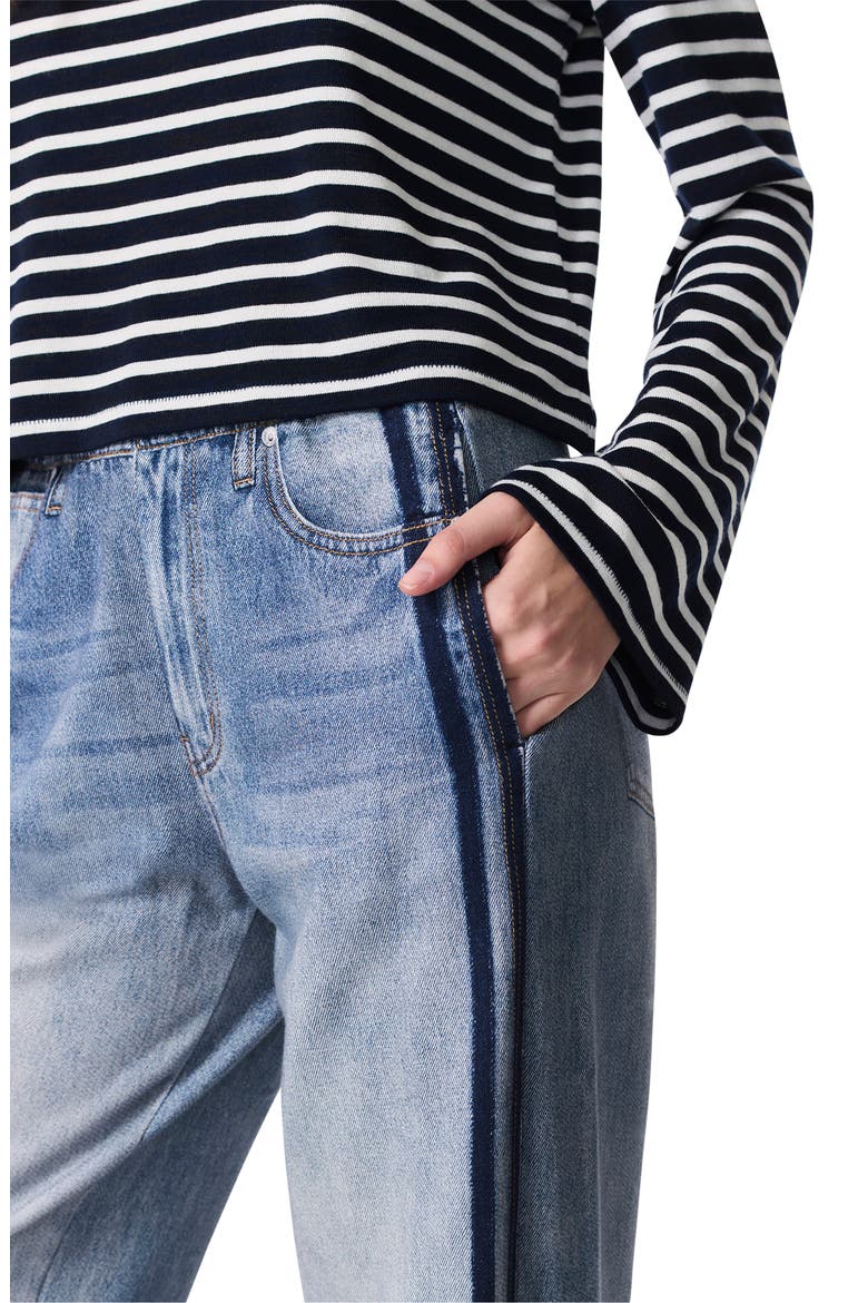 rb Miramar Side Stripe High Waist Wide Leg Cotton Terry Sweatpant Track Pants, Alternate, color, CONEY