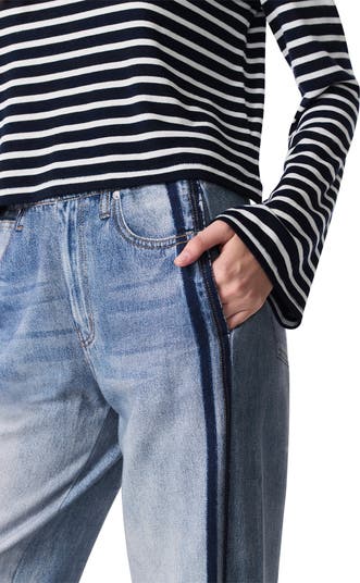 Miramar Side Stripe High Waist Wide Leg Cotton Terry Sweatpant Track Pants