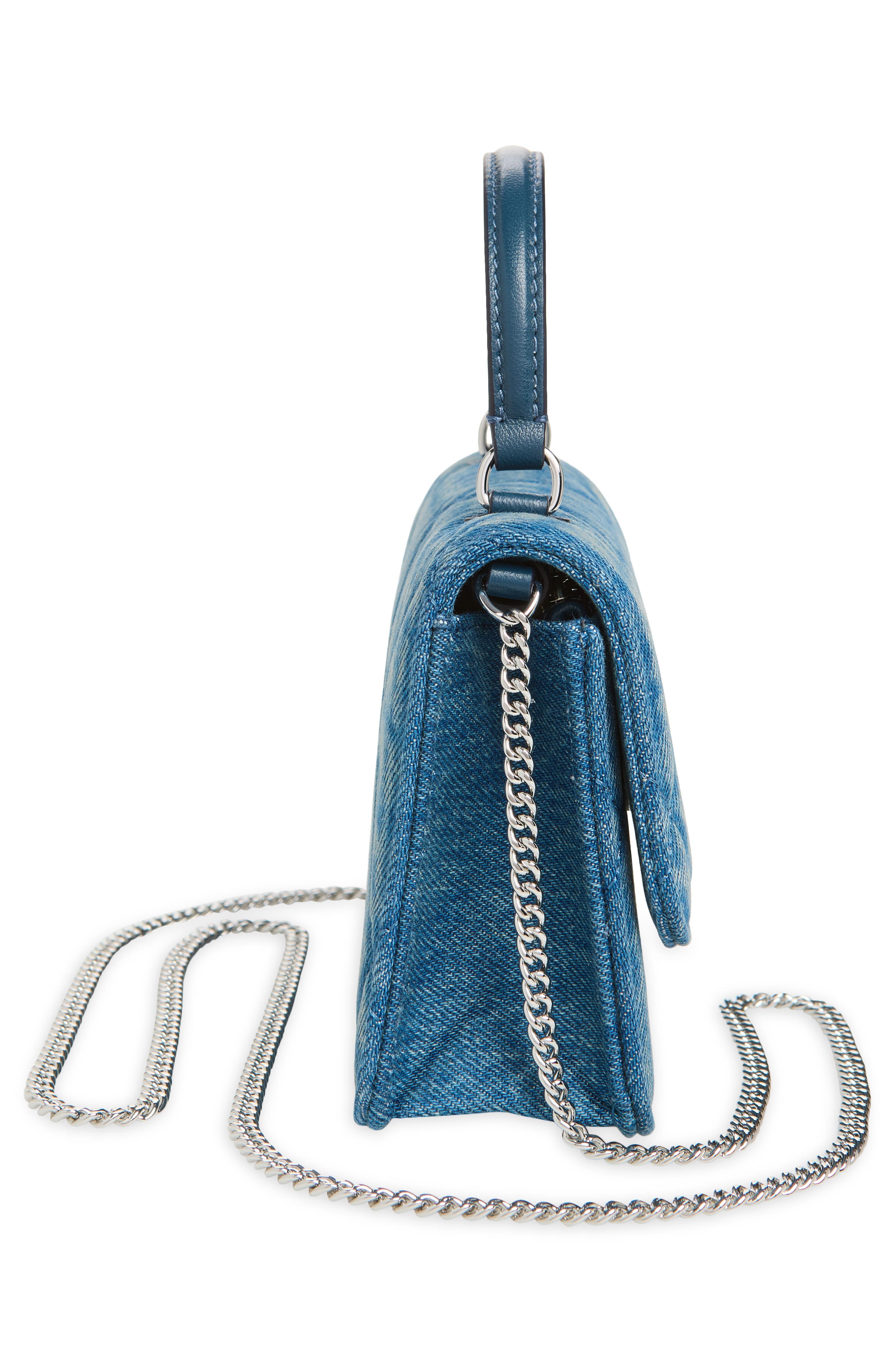 Tory Burch Mini Kira Diamond Quilted Denim Tote, Alternate, color, Blue