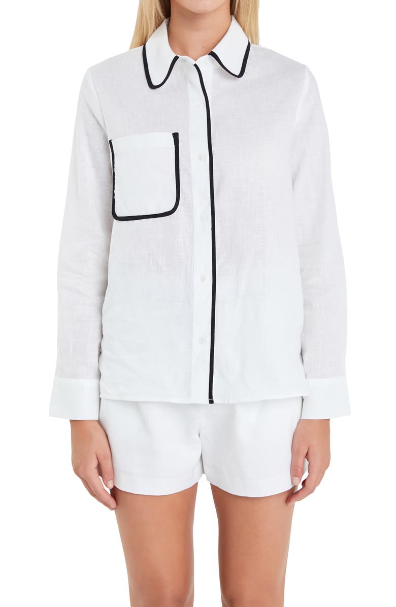 English Factory Binding Linen Shirt, Alternate, color, 