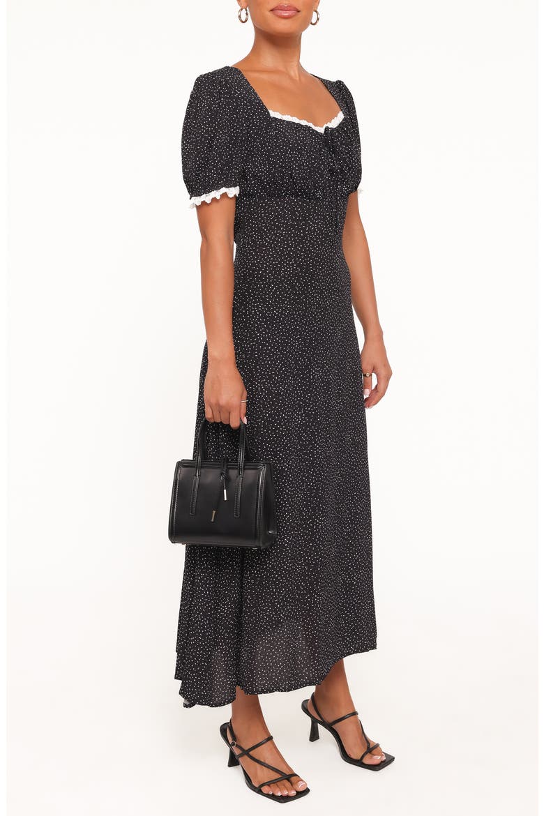 Francine Polka Dot Lace Trim Midi Dress, Alternate, color, BLACK POLKA DOT