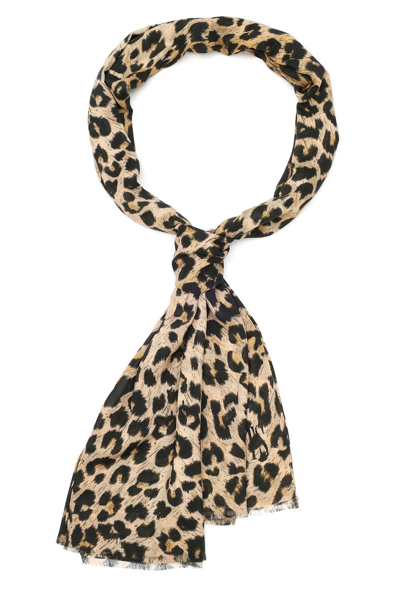 Leopard Print Scarf, Main, color, BEIGE