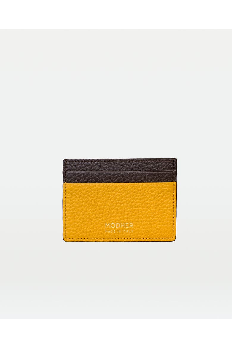 Credit Card Slip In Grained Leather, Main, color, Yellow