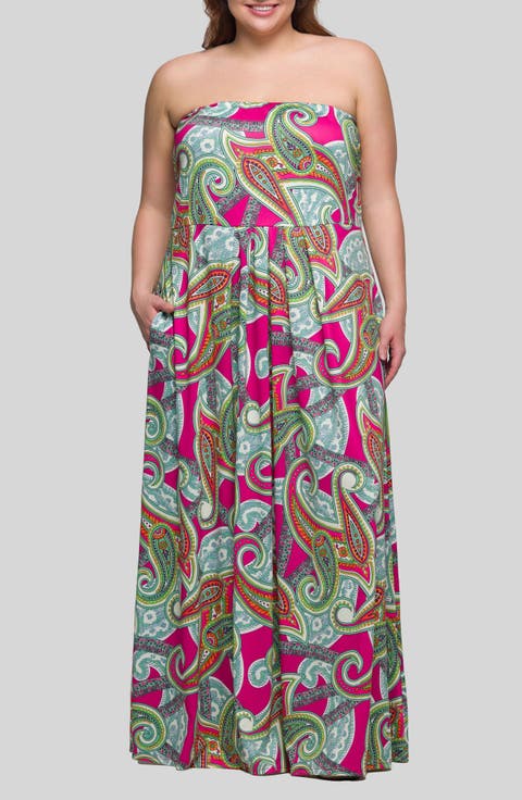 Print Strapless Maxi Dress (Plus)