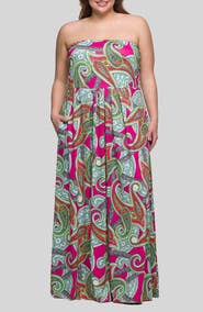24seven Comfort Apparel Print Strapless Maxi Dress