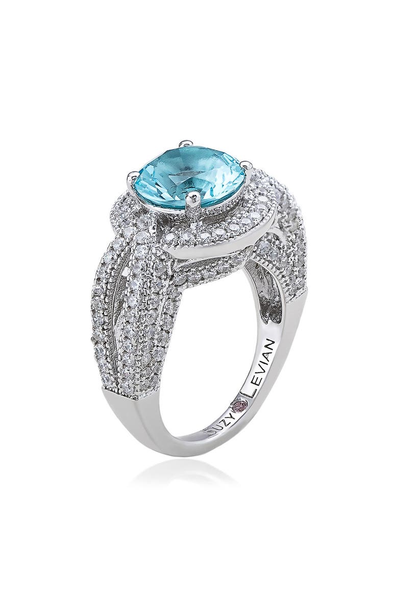 Sterling Silver Cubic Zirconia Halo Ring, Alternate, color, AQUA