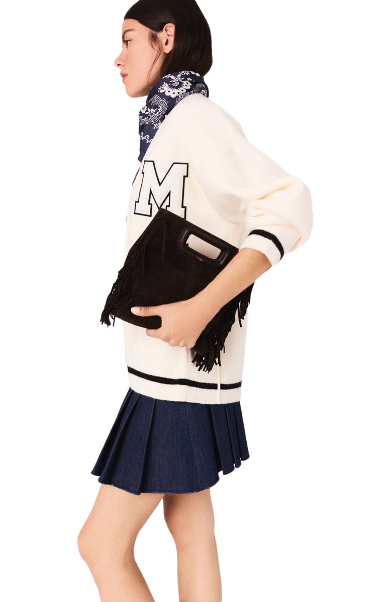 maje Long cardigan with embroidery, Alternate, color, Ecru