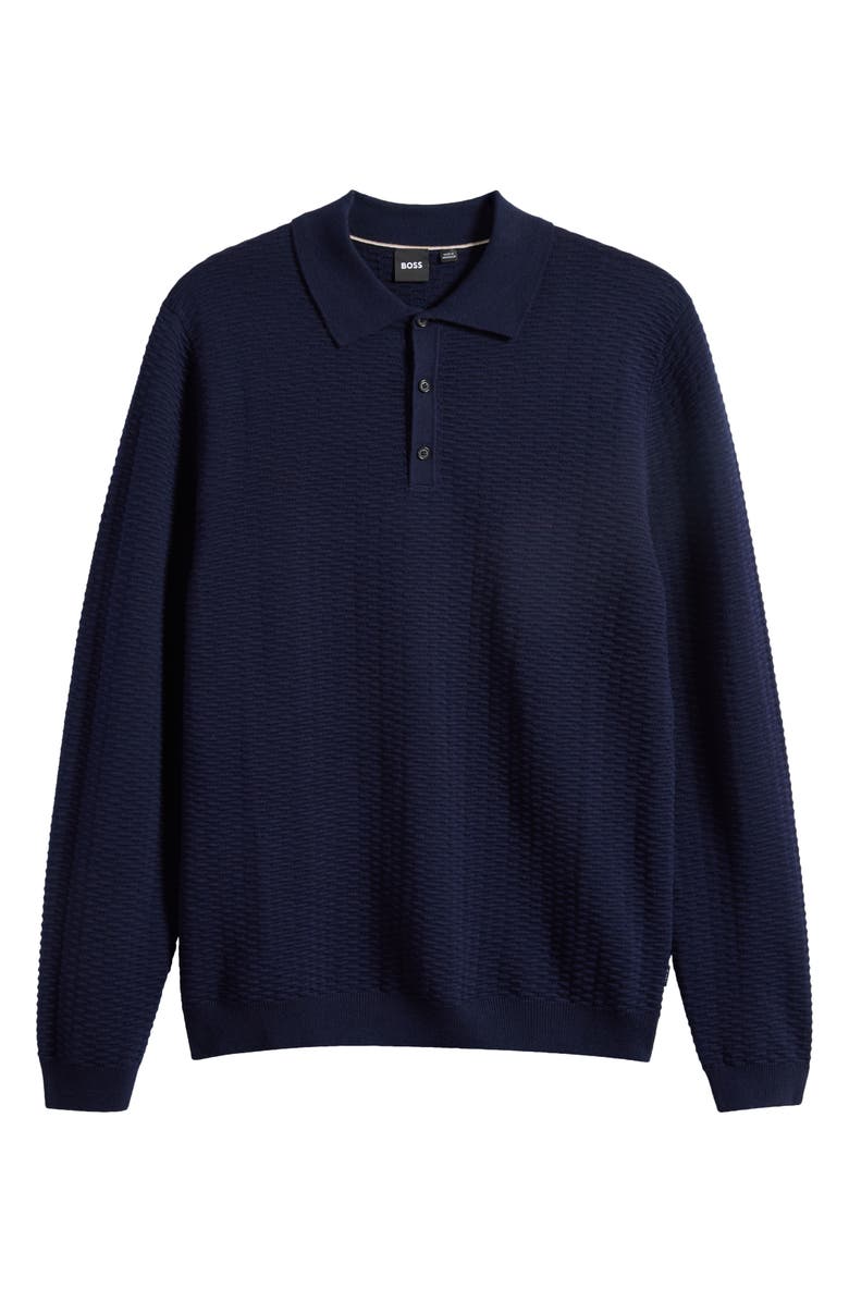 BOSS Diluigi Long Sleeve Virgin Wool Blend Polo Sweater, Main, color, Dark Blue