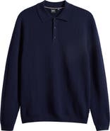 BOSS Diluigi Long Sleeve Virgin Wool Blend Polo Sweater