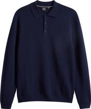 BOSS Diluigi Long Sleeve Virgin Wool Blend Polo Sweater