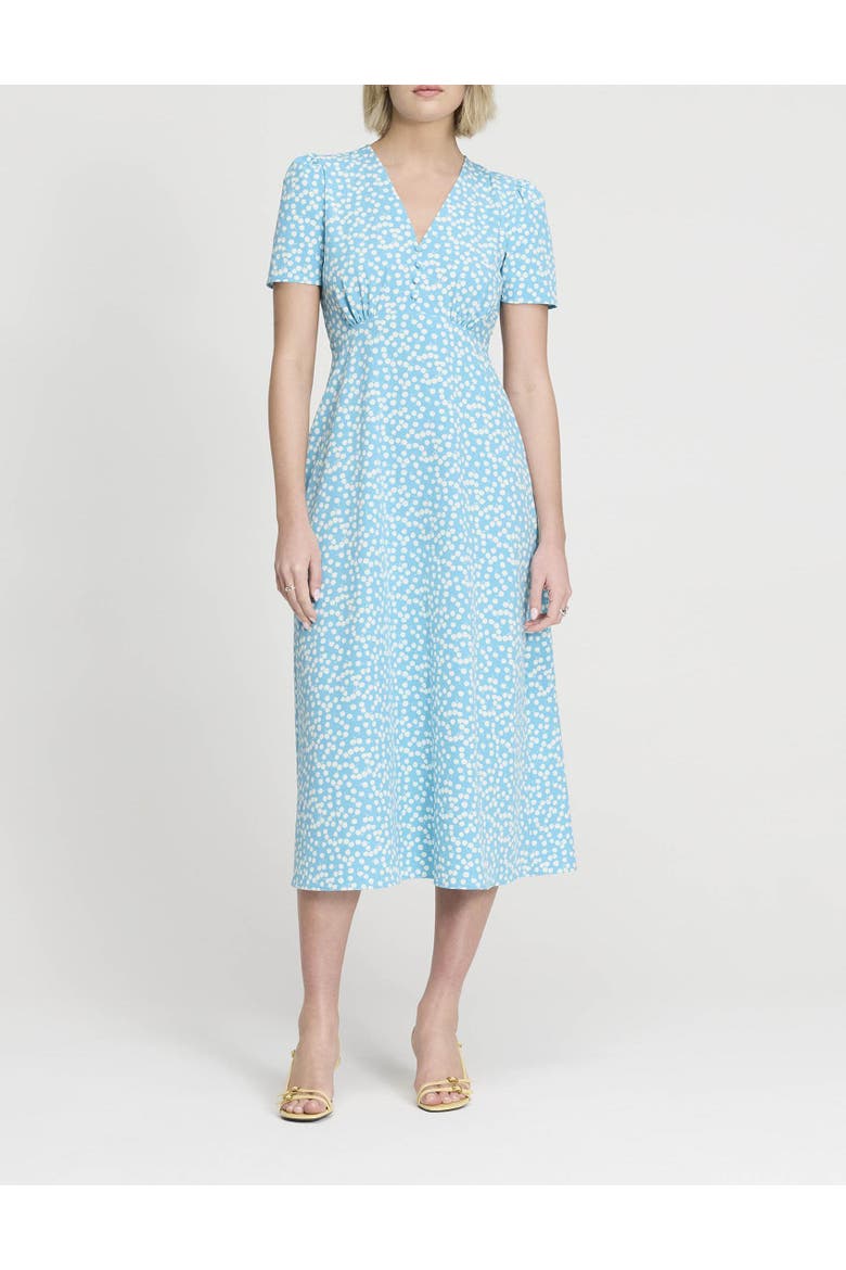 Nieve V-Neck Short Sleeve Midi Dress, Alternate, color, Blue Cherry Spot