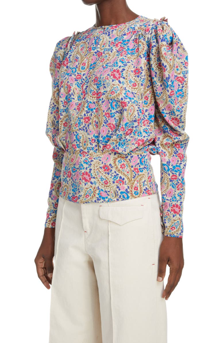 Isabel Marant Zarga Floral Stretch Silk Blouse, Alternate, color,