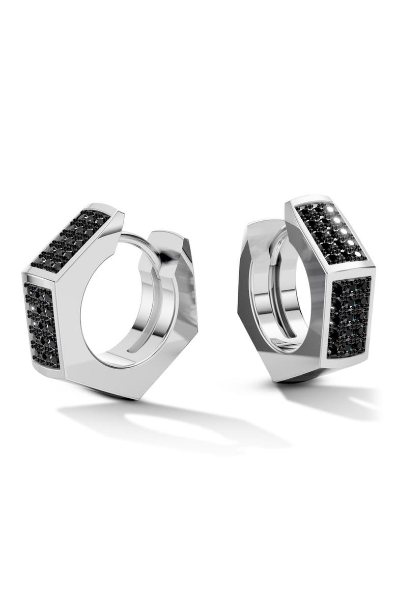 Hex Nut Huggie Hoop Earrings, Main, color, BLACK/GUNMETAL