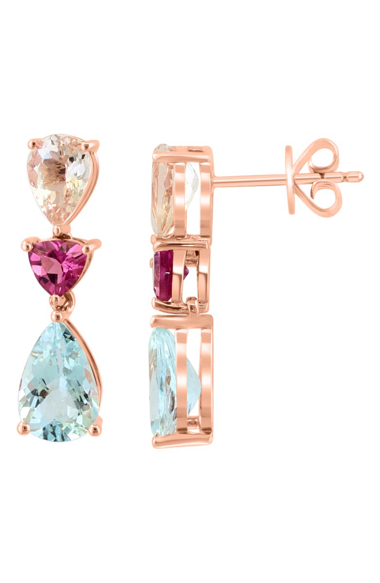EFFY 14K Rose Gold Pink Tourmaline, Morganite & Aquamarine Drop Earrings, Alternate, color,