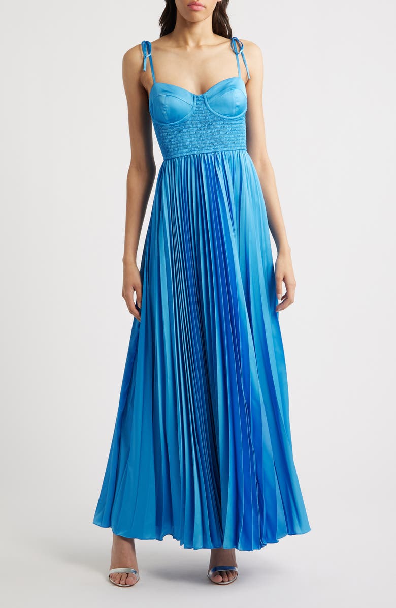 Hutch Pleated Bustier Maxi Dress, Main, color, Azure