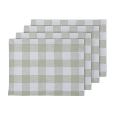 Linen Placemats Set of 4, 14 x 19 Inch for Dining Table, Holiday and Everyday Table Decor - Buffalo Check