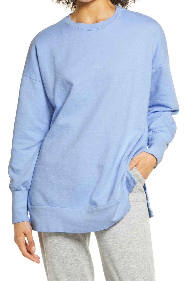 Side Slit Cotton Sweatshirt, Main, color, BLUE CASHMERE