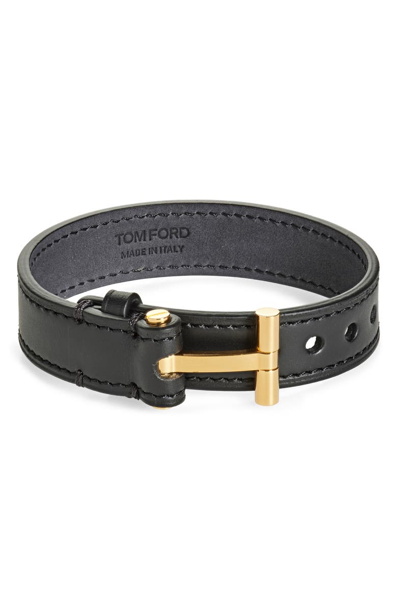 TOM FORD Men's Smooth Leather T Bracelet, Main, color, Black