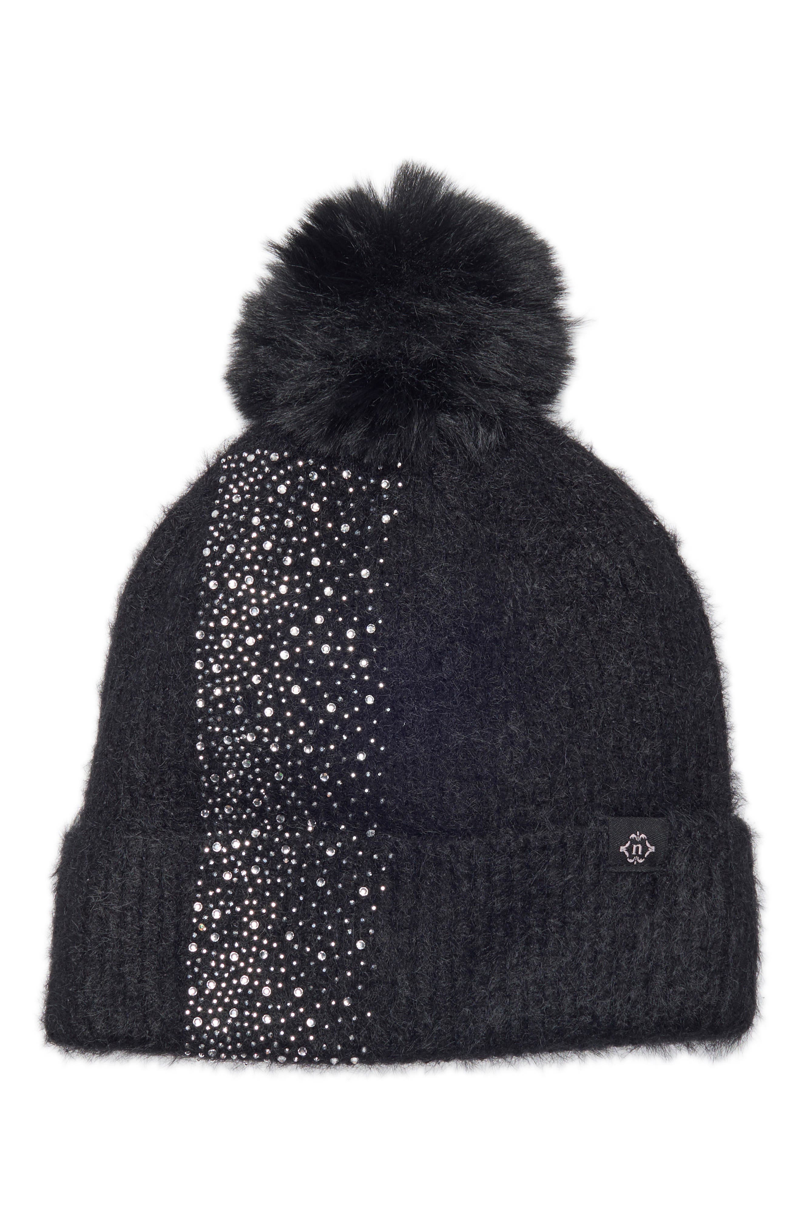 Embellished Faux Fur Pom Beanie