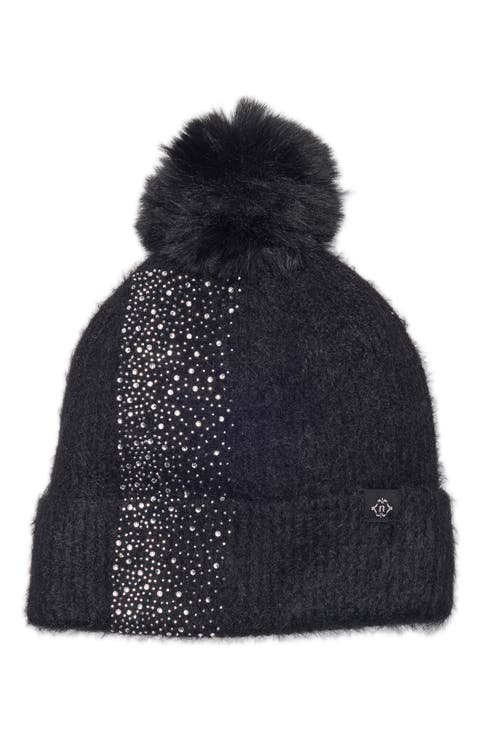 Embellished Faux Fur Pom Beanie