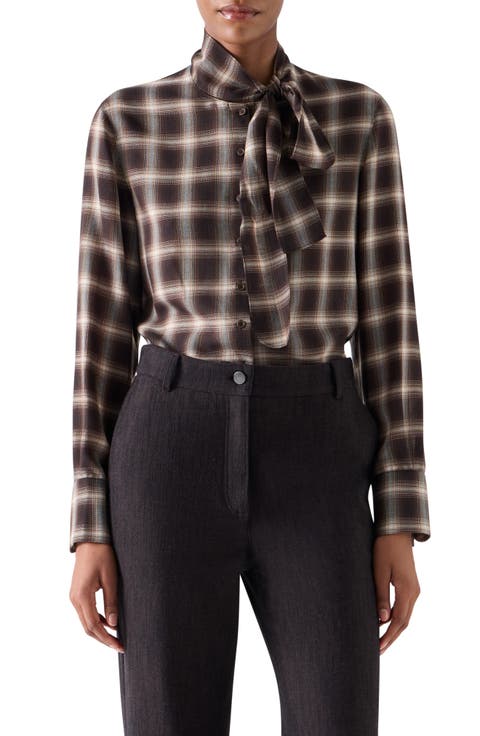 Check Tie Neck Shirt