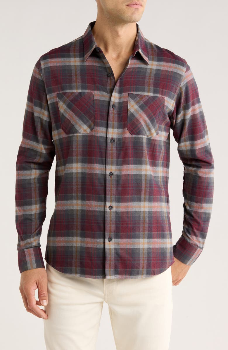 TravisMathew Seamus Plaid Button-Up Flannel Shirt, Main, color, Roan Rouge