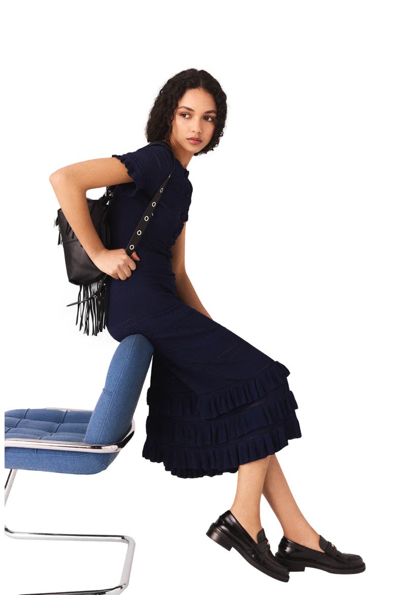 Knit maxi dress with ruffles, Alternate, color, Navy