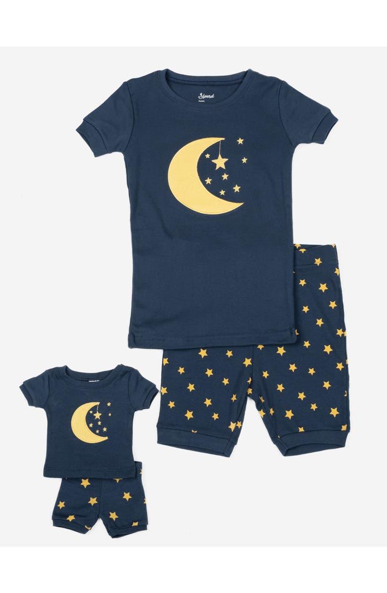 Leveret Girls Matching Doll Short Printed Cotton Pajamas, Main, color, Moon & Stars