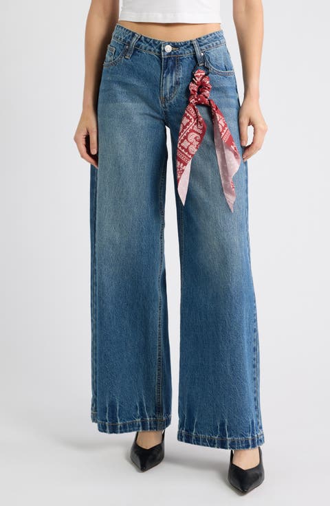 Joey Bandana Key Ring Low Rise Wide Leg Jeans