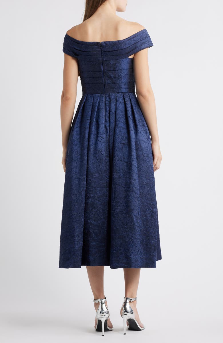 Tahari ASL Crushed Taffeta Off the Shoulder Cocktail Dress, Alternate, color, Navy