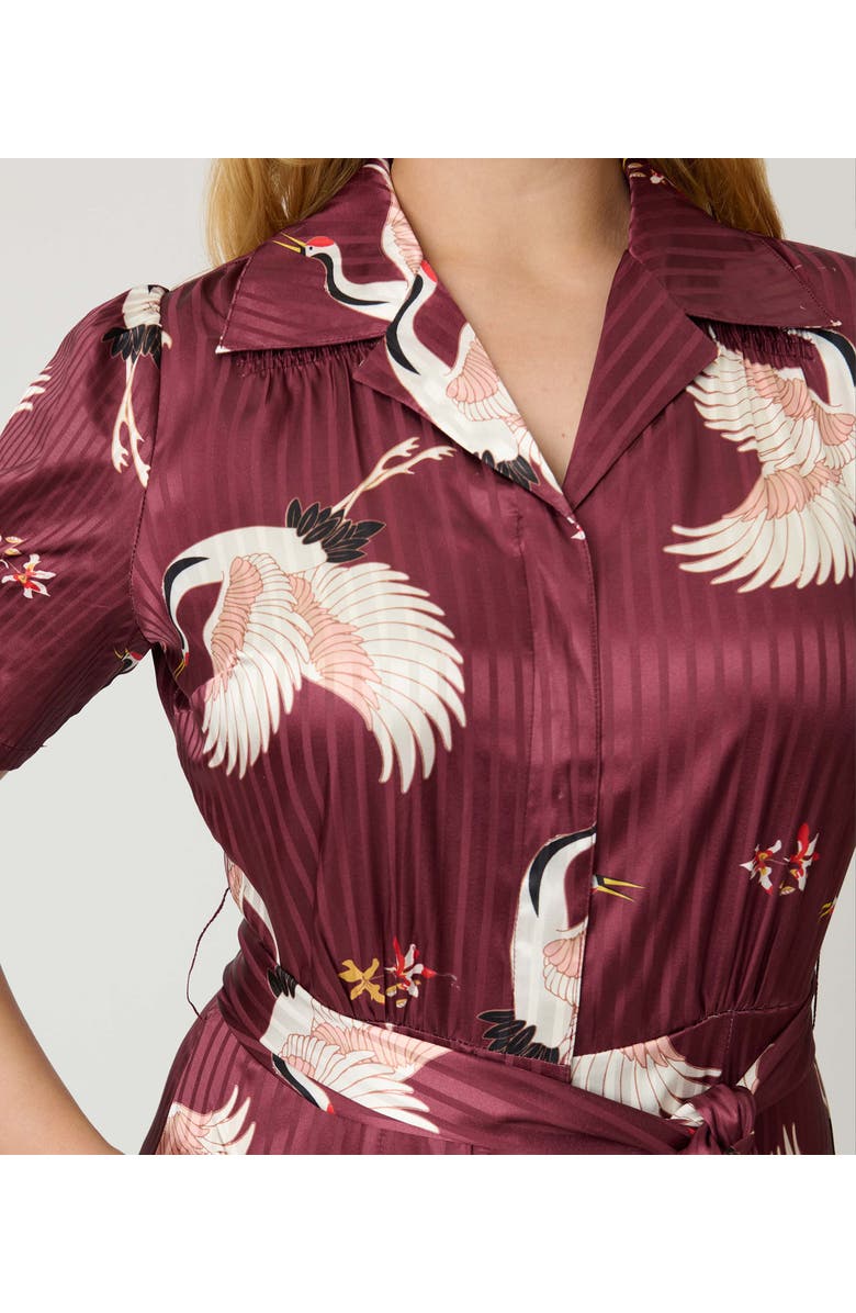 Unique Vintage 1940s Flare Leg Jumpsuit, Alternate, color, Burgundy Crane Print