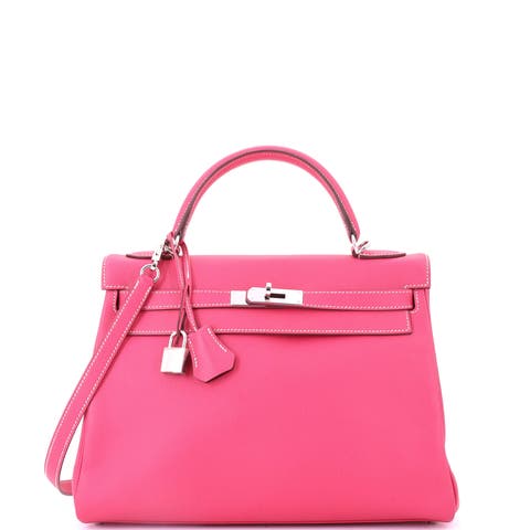 Kelly Handbag Pink Epsom with Palladium Hardware 32