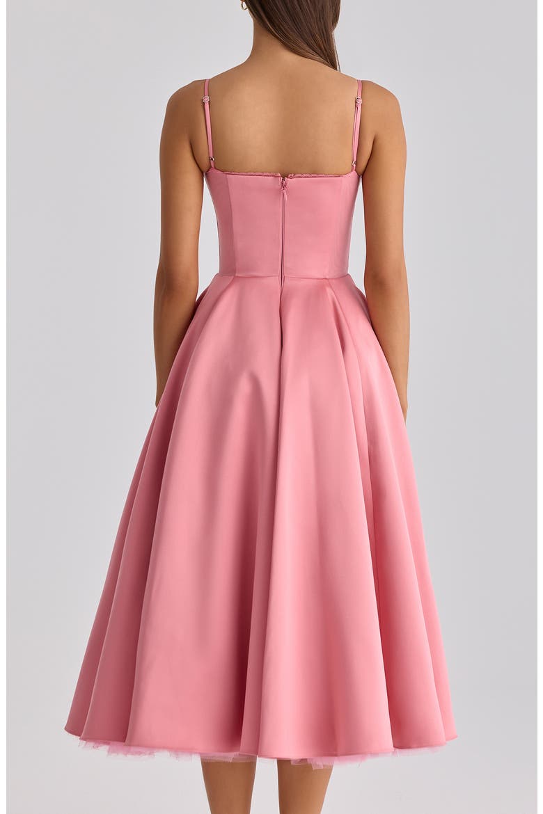 Mademoiselle Bustier Stretch Satin Midi Dress, Alternate, color, RASPBERRY