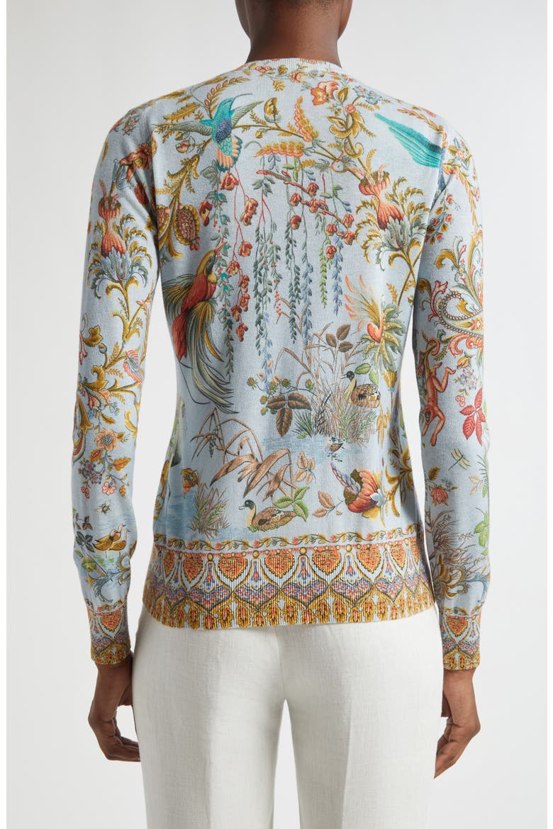Flora & Fauna Silk & Cashmere Cardigan, Alternate, color, MULTICOLOUR ON PALE BLUE BASE