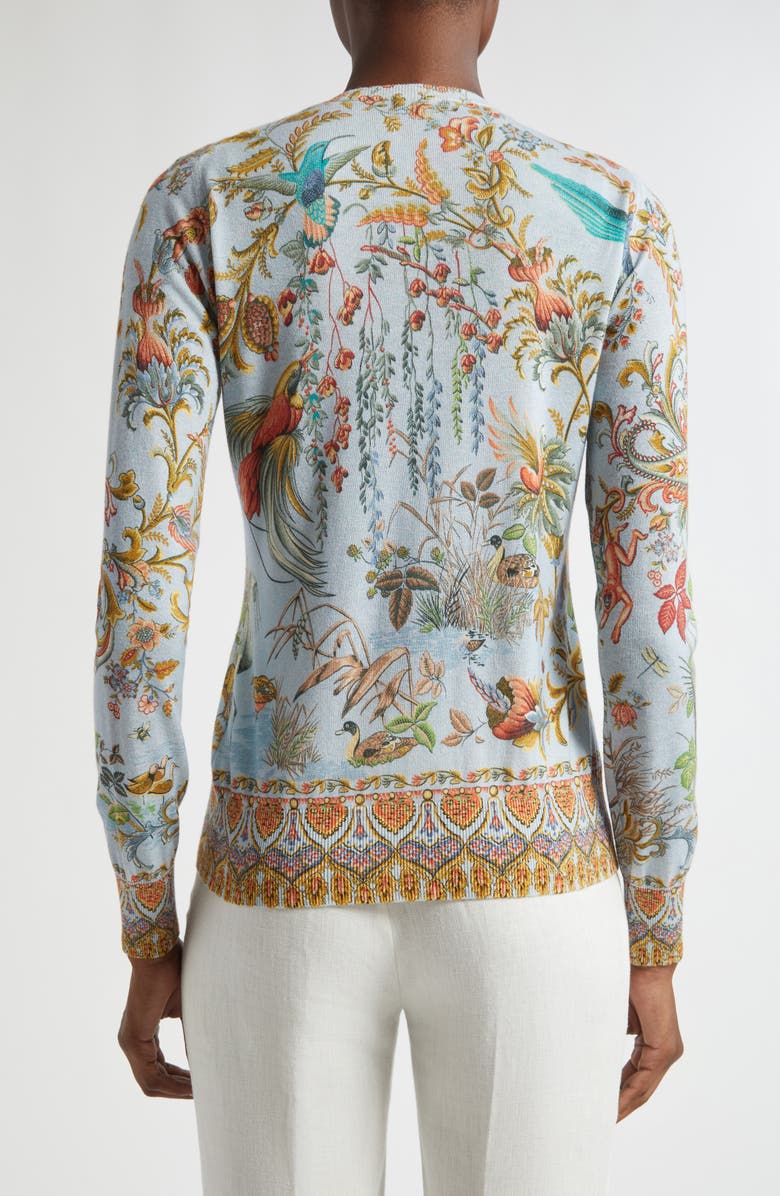 Etro Flora & Fauna Silk & Cashmere Cardigan, Alternate, color, Multicolour On Pale Blue Base