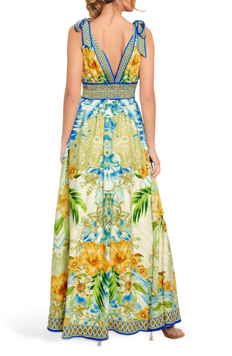 FLYING TOMATO Tie Strap Empire Waist Maxi Dress, Alternate, color, Blue Multi