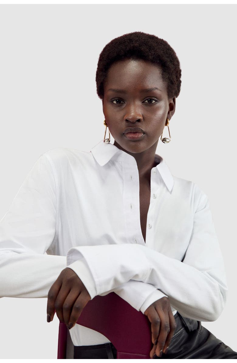 Karen Millen Cotton Woven Buttoned Shirt, Alternate, color, White